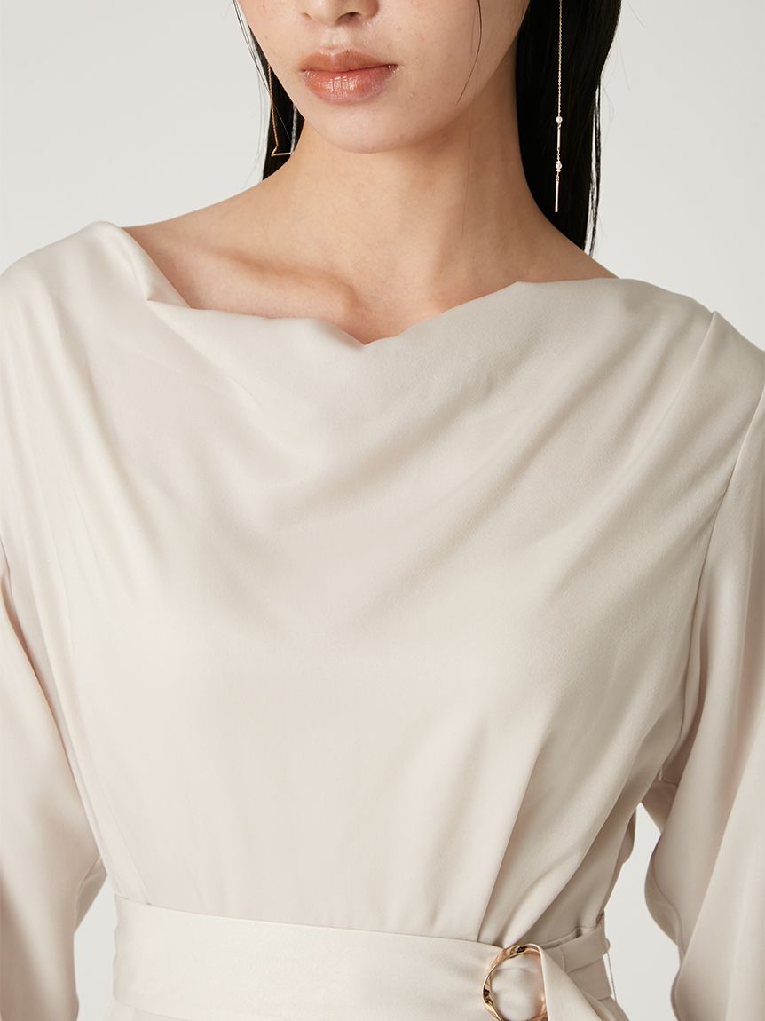 タイ付きドレープネックワンピース(マキシ・ロングワンピース