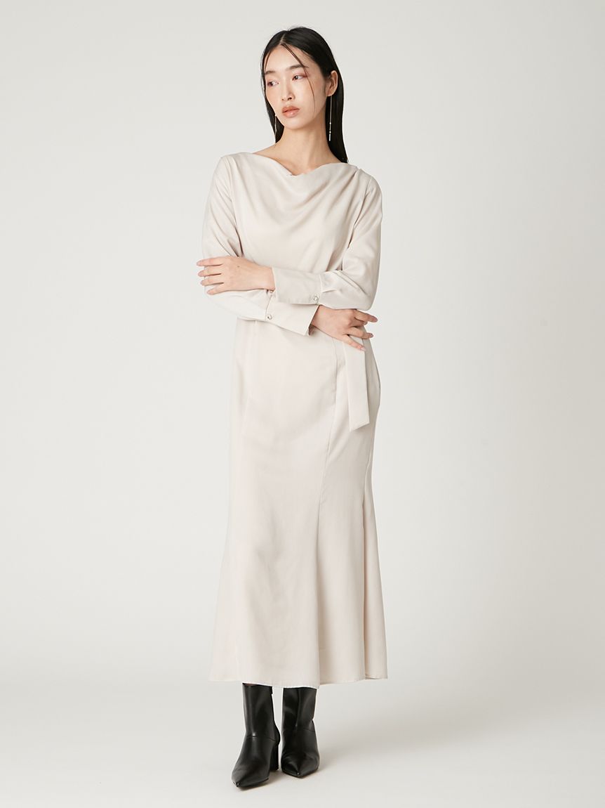 タイ付きドレープネックワンピース(マキシ・ロングワンピース