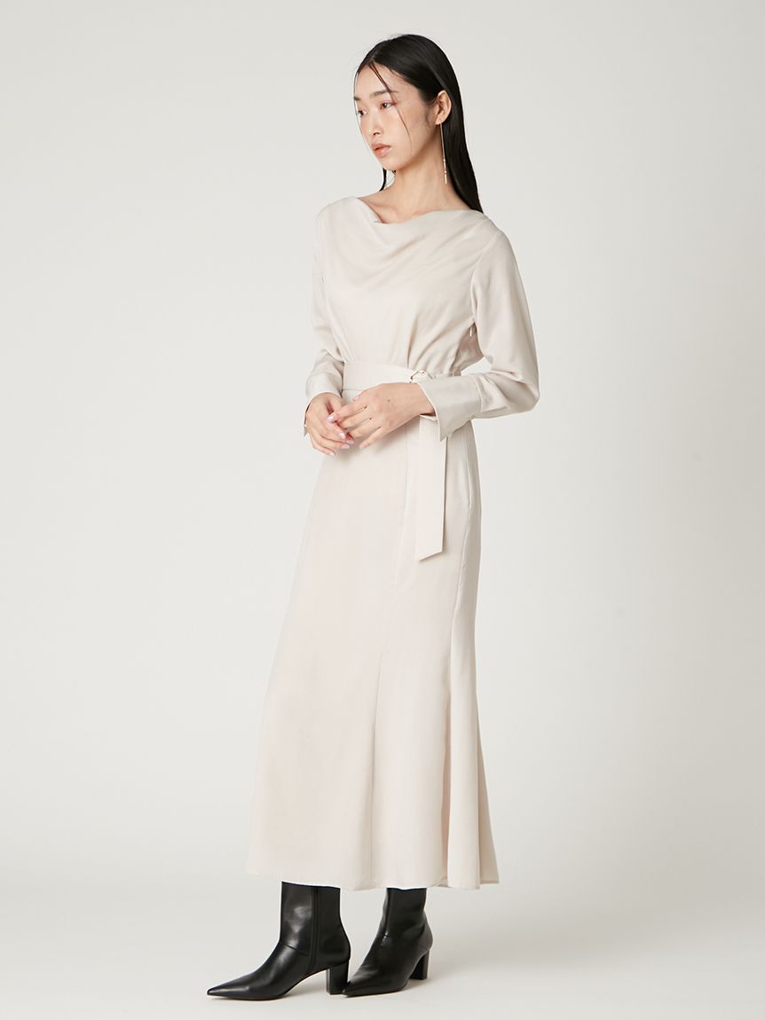 タイ付きドレープネックワンピース(マキシ・ロングワンピース
