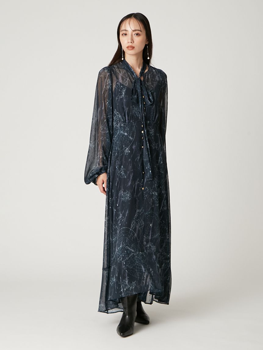 【新品未使用】FRAY I.D ホロスコーププリントリボンタイワンピース ホロスコーププリントリボンタイワンピース(マキシ・ロングワンピース