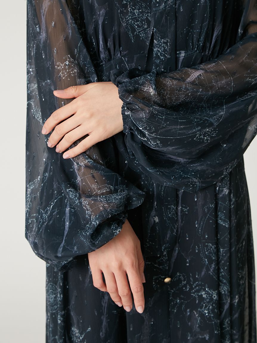 ホロスコーププリントリボンタイワンピース(マキシ・ロングワンピース