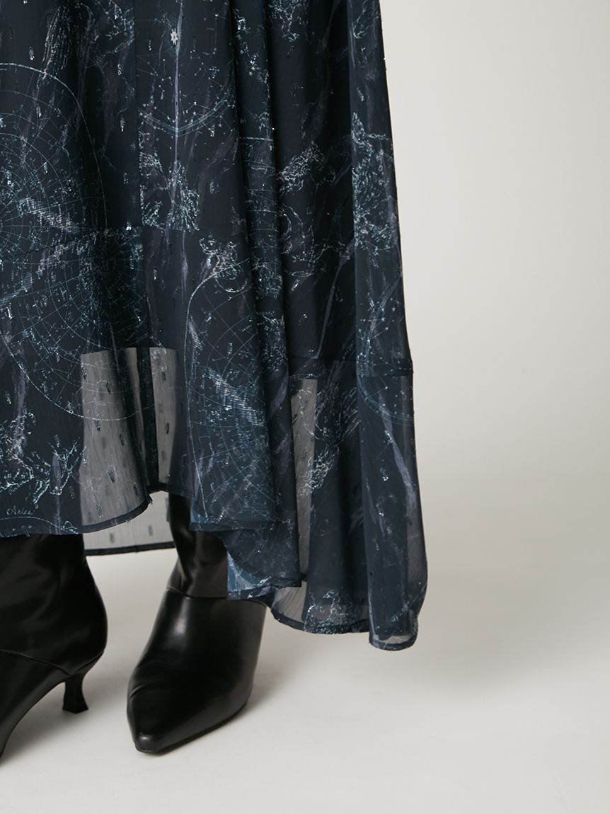 ホロスコーププリントリボンタイワンピース(マキシ・ロングワンピース