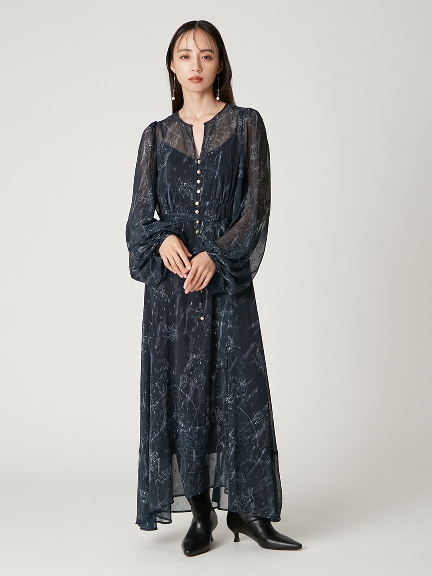 FRAY I.D（フレイ アイディー）ホロスコーププリントリボンタイワンピース ホロスコーププリントリボンタイワンピース(マキシ・ロングワンピース