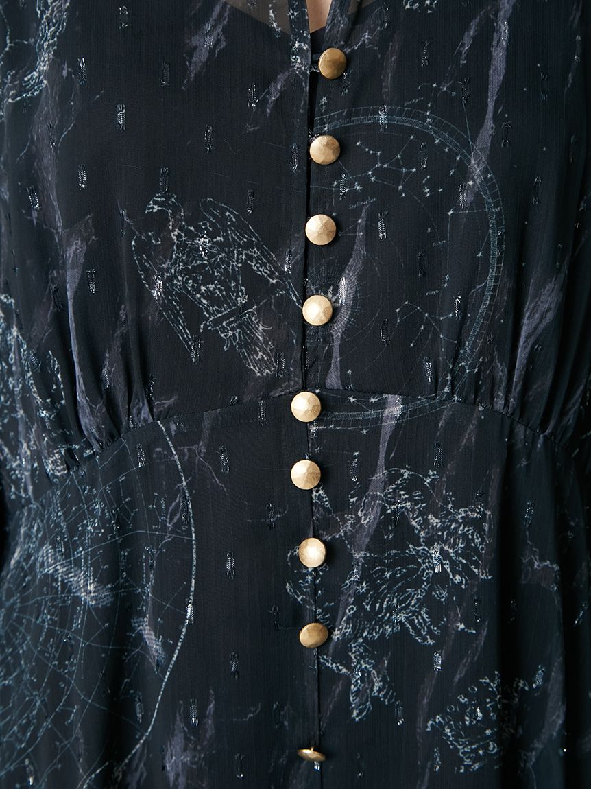 ホロスコーププリントリボンタイワンピース(マキシ・ロングワンピース