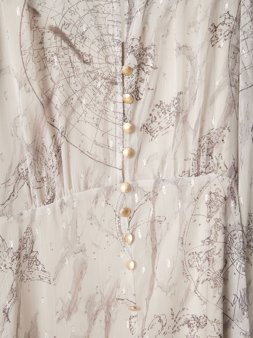 ホロスコーププリントリボンタイワンピース(マキシ・ロングワンピース