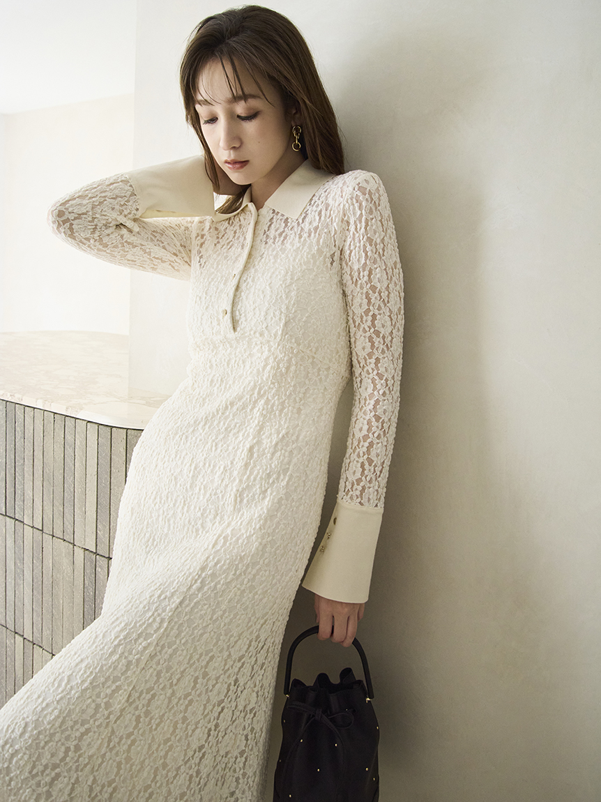 ストレッチレースポロカラーワンピース(ドレス)|ワンピース|FRAY I.D ストレッチレースポロカラーワンピース(ドレス)|ワンピース|FRAY I.D