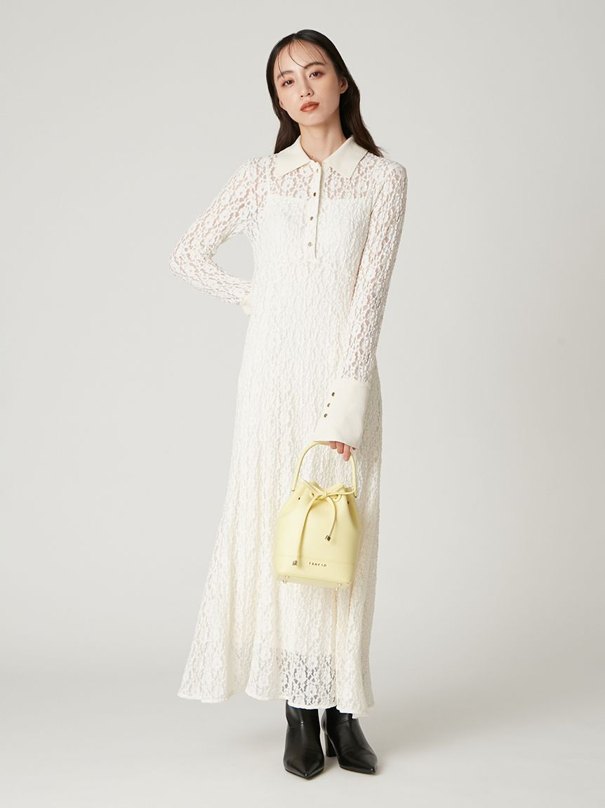 ストレッチレースポロカラーワンピース(ドレス)｜ワンピース