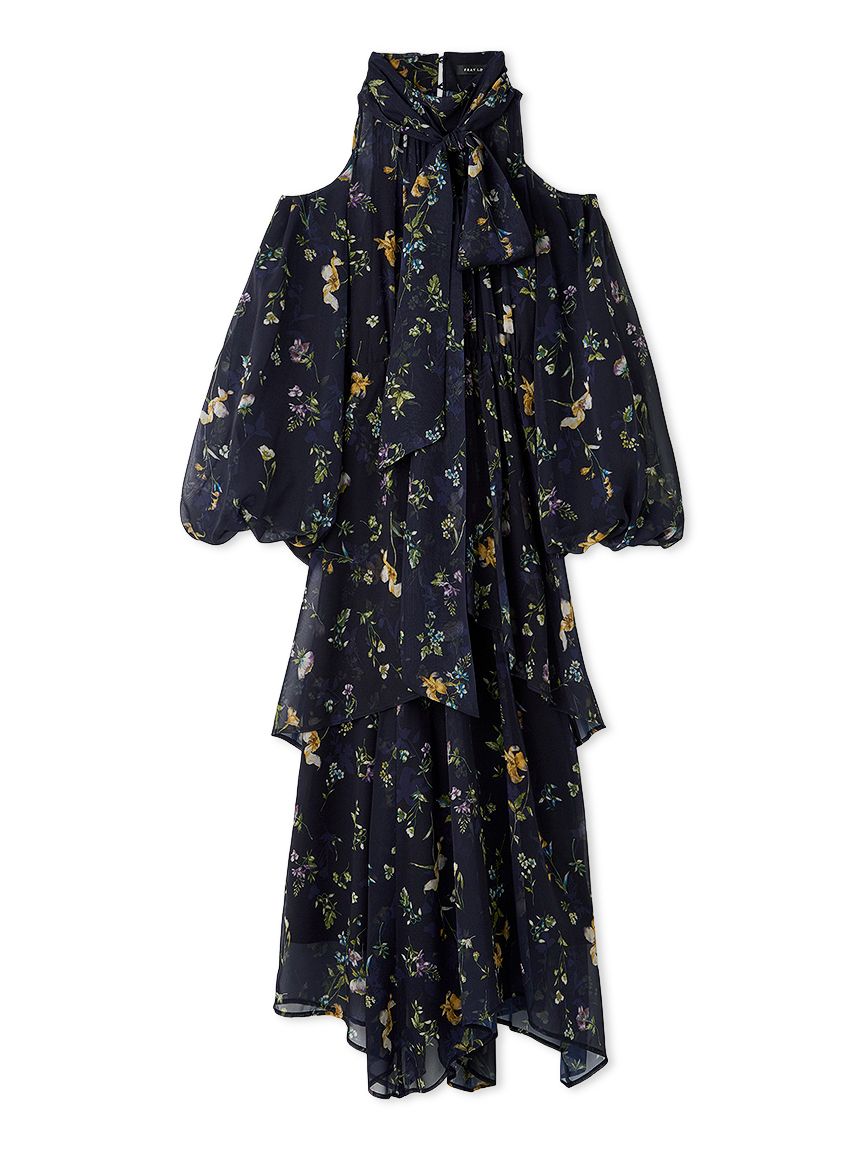 00サイズ】フラワープリントオフショルティアードワンピース(マキシ