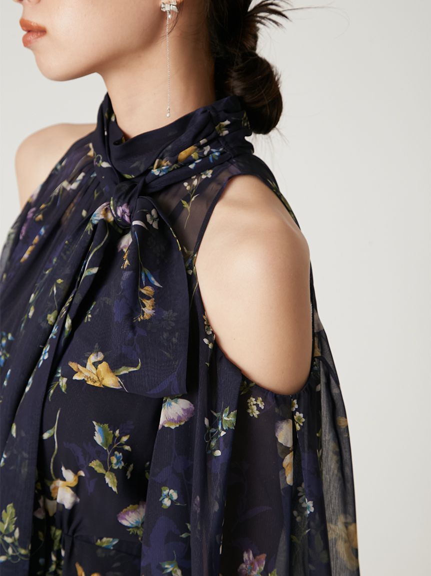 00サイズ】フラワープリントオフショルティアードワンピース(マキシ