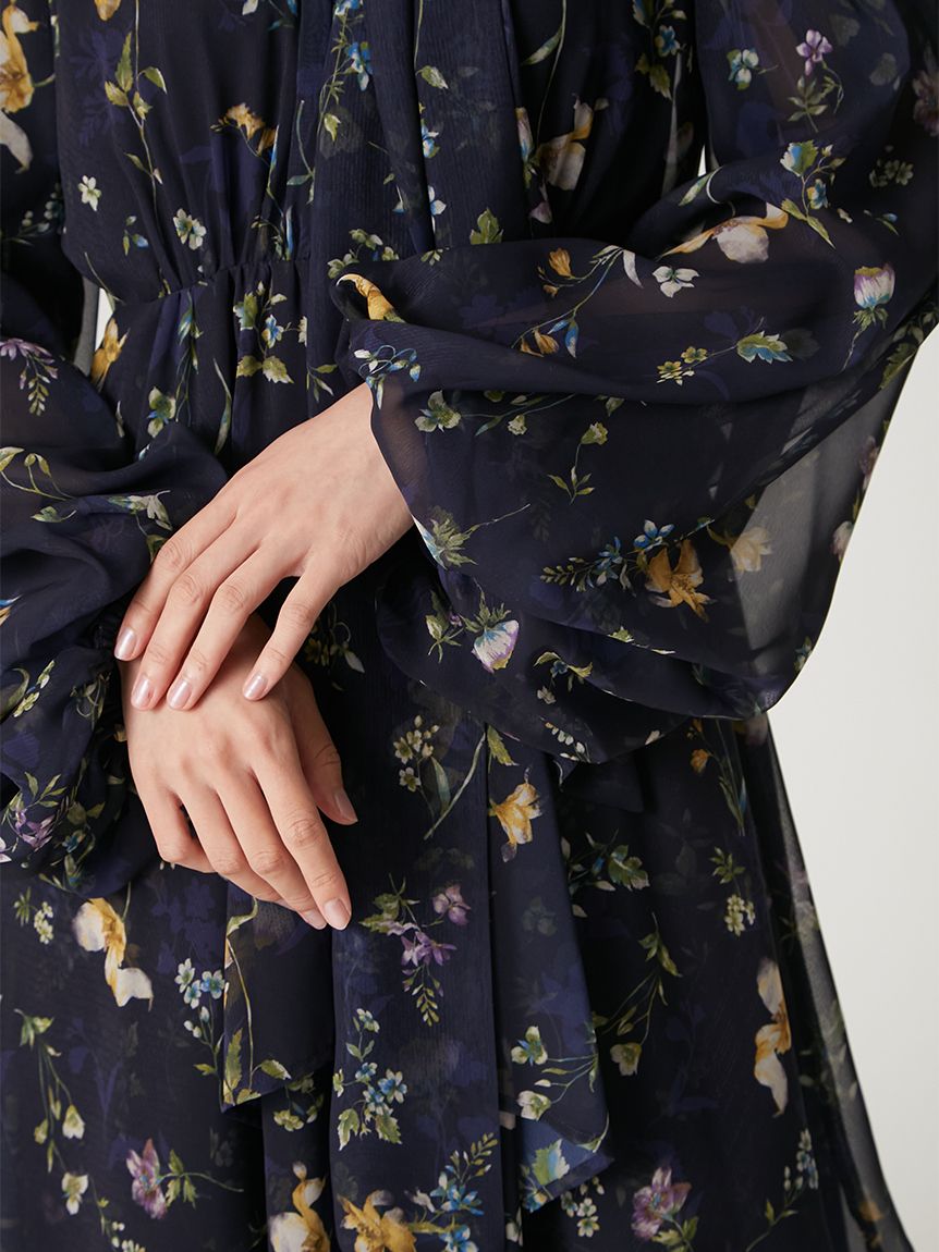 00サイズ】フラワープリントオフショルティアードワンピース(マキシ