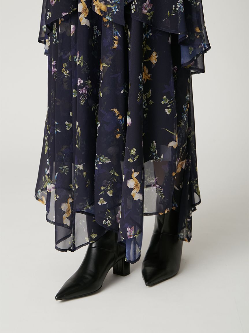 00サイズ】フラワープリントオフショルティアードワンピース(マキシ