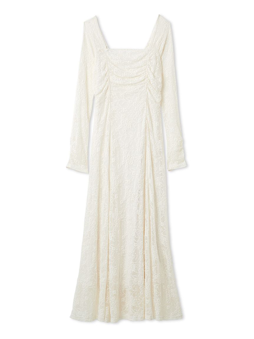 スクエアネックストレッチレースワンピース(マキシ・ロングワンピース