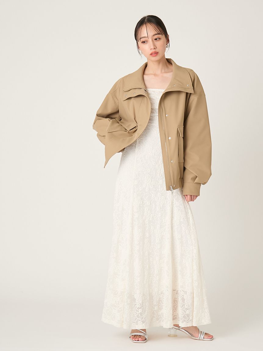 スクエアネックストレッチレースワンピース(マキシ・ロングワンピース