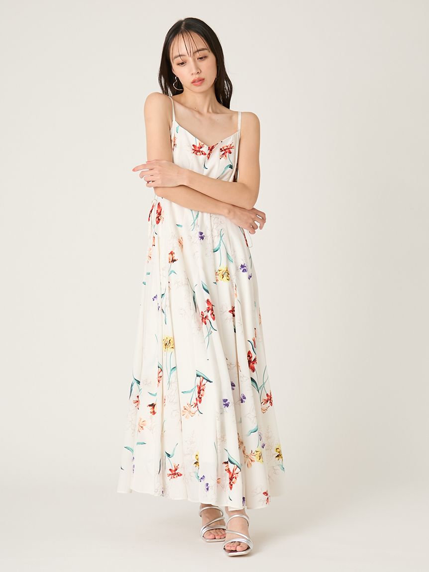 00サイズあり】ボタニカルアシメパターンキャミワンピース(マキシ