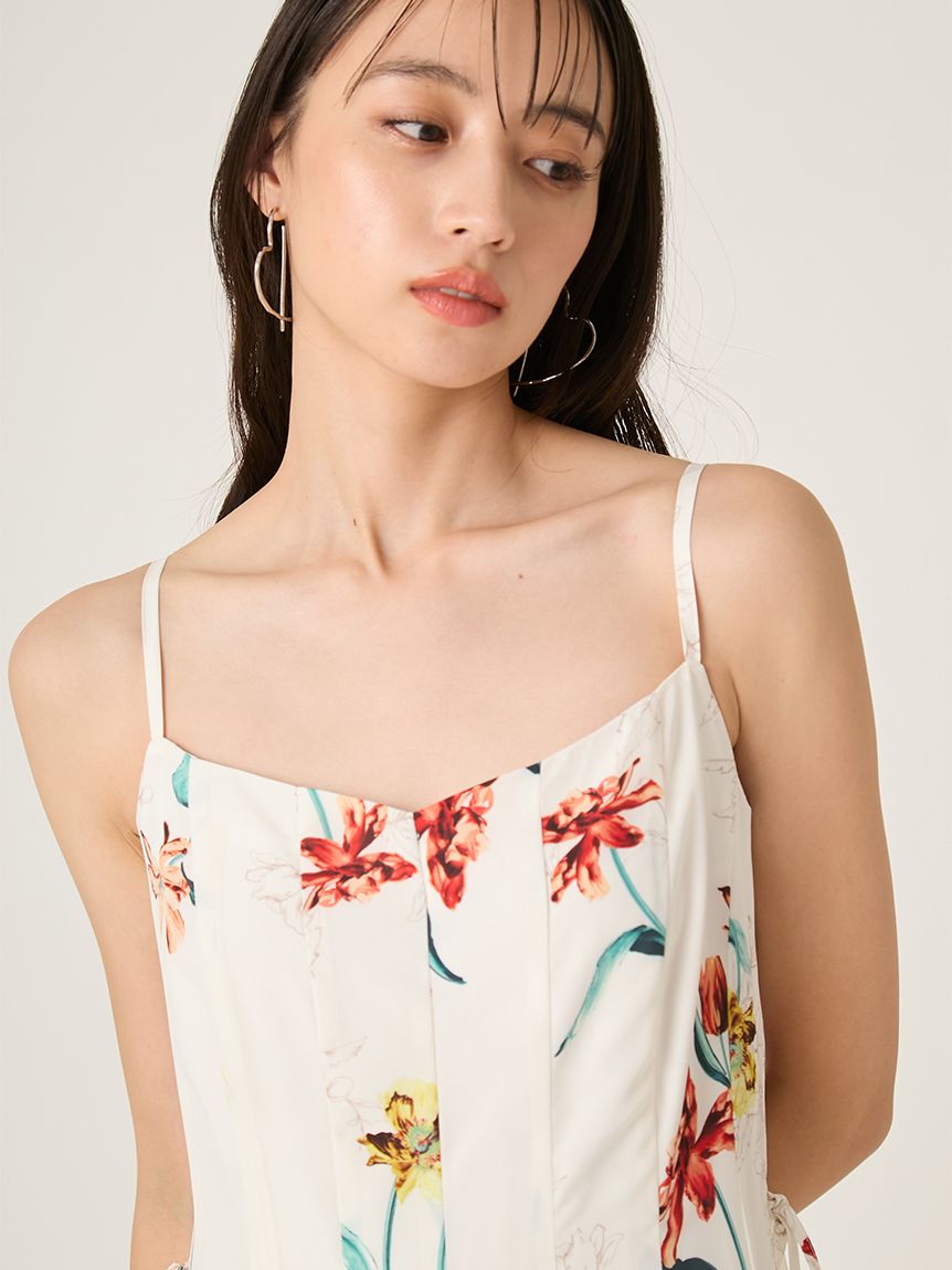 00サイズあり】ボタニカルアシメパターンキャミワンピース(マキシ