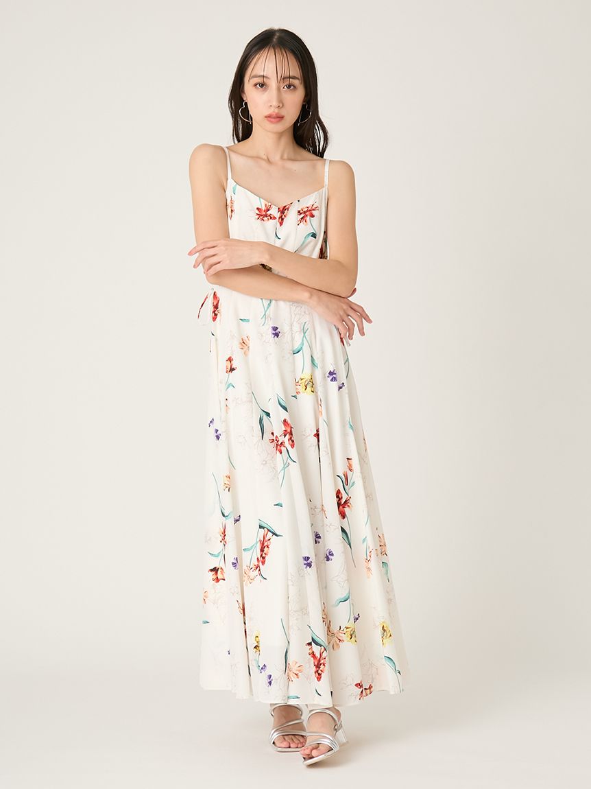 00サイズあり】ボタニカルアシメパターンキャミワンピース(マキシ