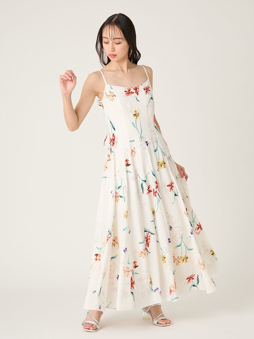 00サイズあり】ボタニカルアシメパターンキャミワンピース(マキシ