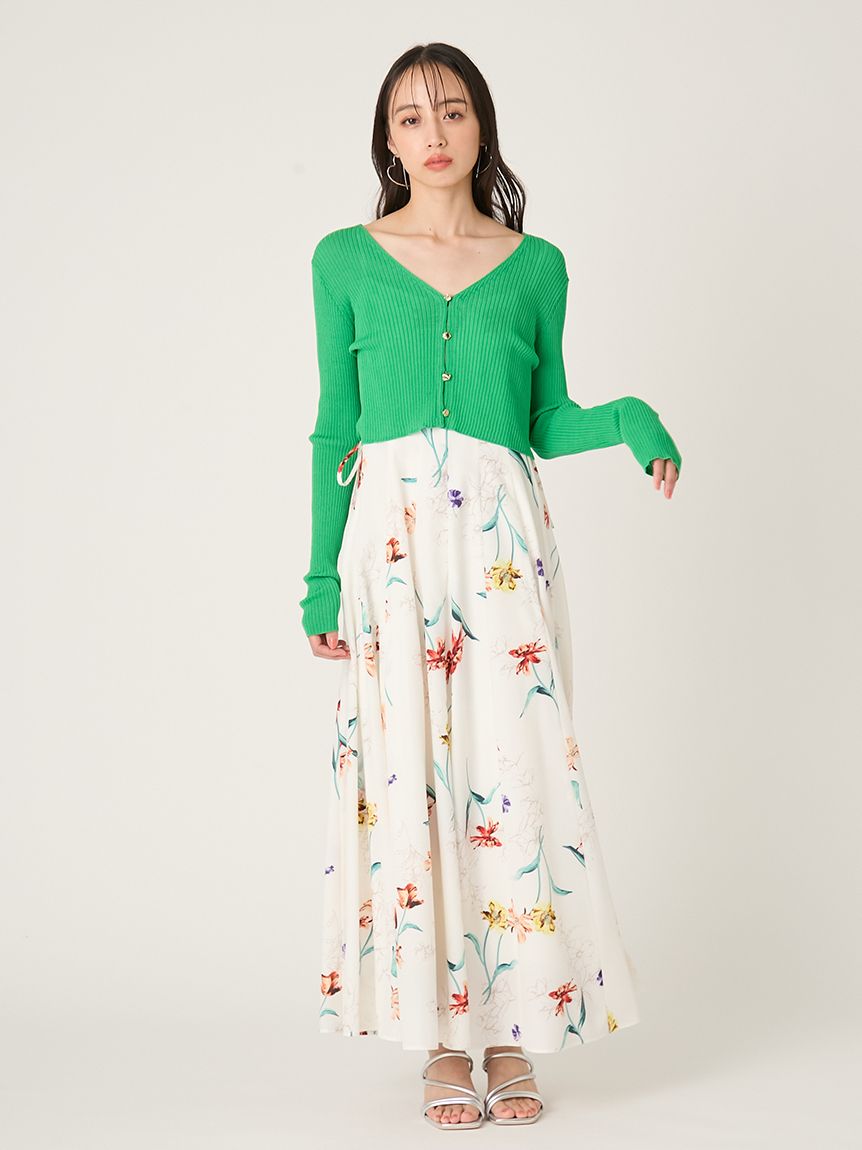 00サイズあり】ボタニカルアシメパターンキャミワンピース(マキシ