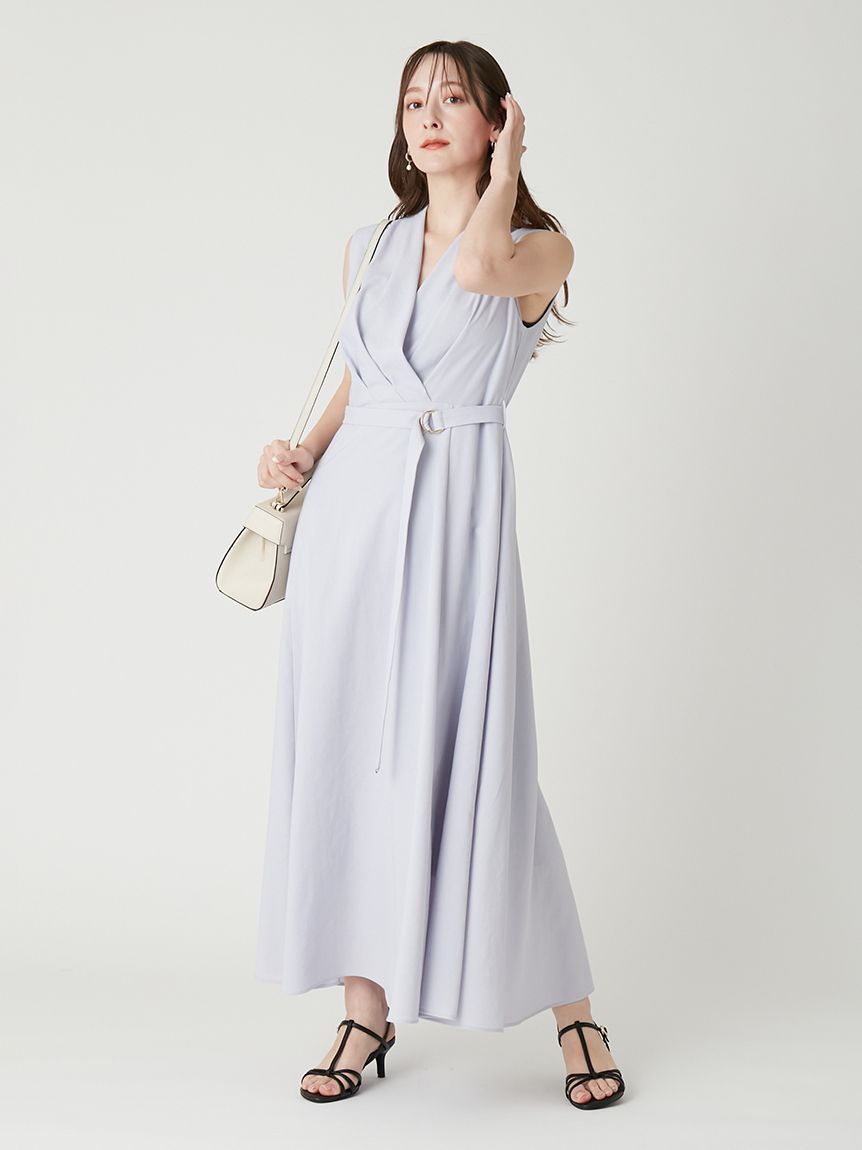 カシュクールベルトタックワンピース カシュクールベルトタックワンピース(マキシ・ロングワンピース