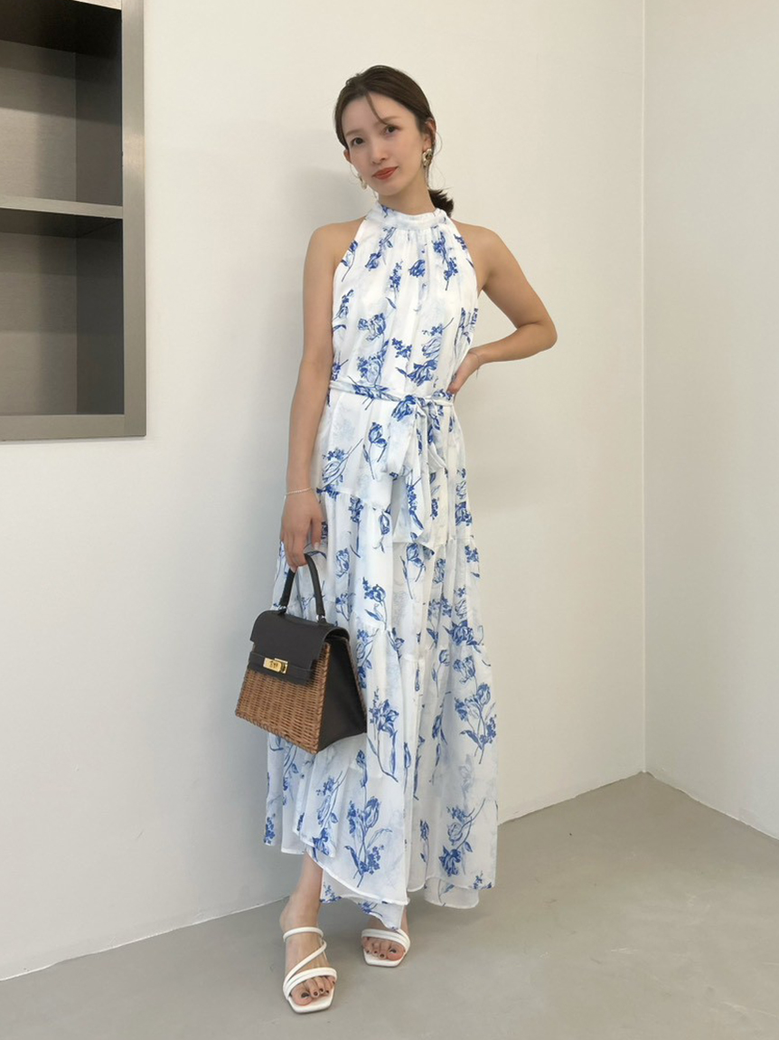 ホルターネックシアープリントワンピース(マキシ・ロングワンピース