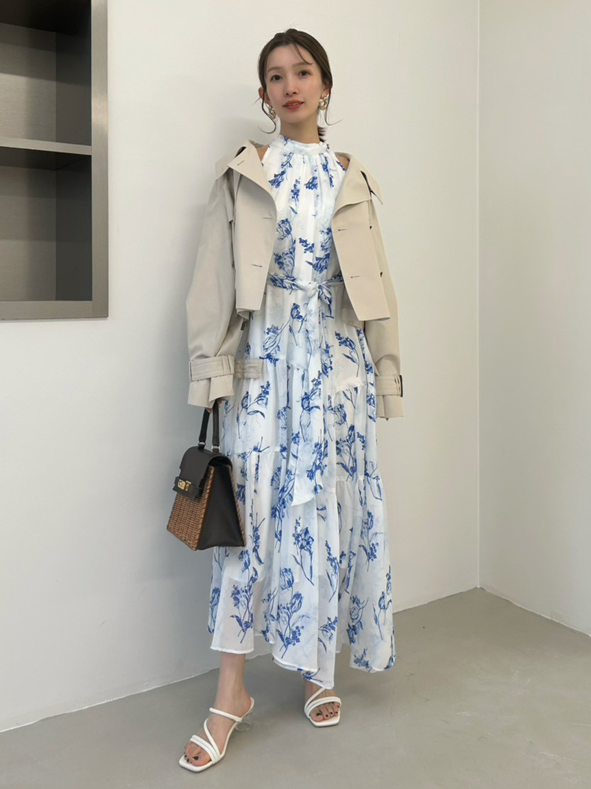 ホルターネックシアープリントワンピース(マキシ・ロングワンピース