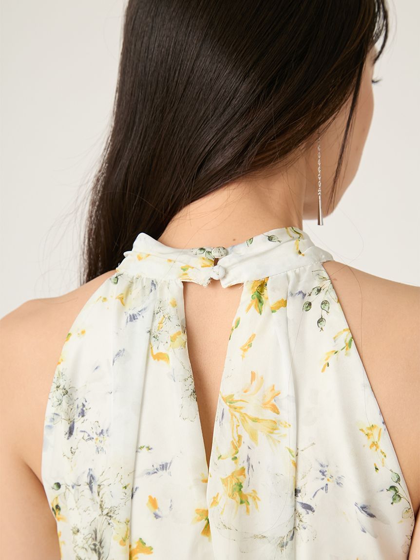 ホルターネックシアープリントワンピース(マキシ・ロングワンピース