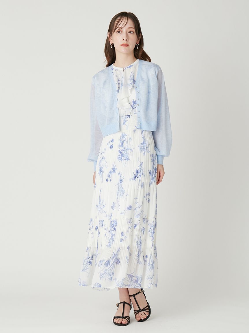 00サイズあり】フリルウエストシャーリングプリントワンピース