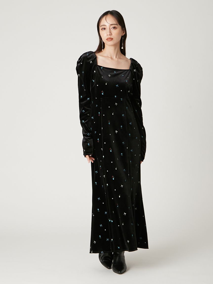 ベロアナローワンピース(マキシ・ロングワンピース)｜ワンピース