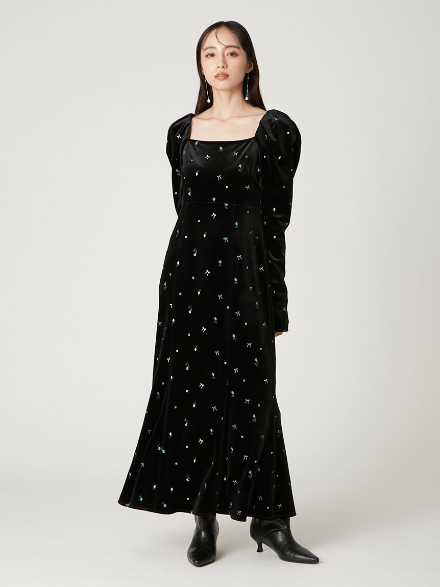 ベロアナローワンピース(マキシ・ロングワンピース)｜ワンピース