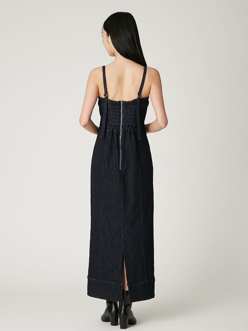 ダイアグラム　デニムプリントワンピース　36 黒　マキシ　プリーツ　※キャミ無 ダイアグラム デニムプリントワンピース 36 黒 マキシ プリーツ