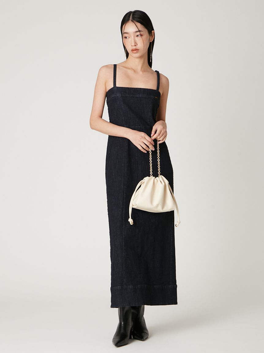 FRAY I.D（フレイ アイディー）フリンジキャミワンピース　ブラック　S ワッシャーシャーリングキャミワンピース(マキシ・ロングワンピース