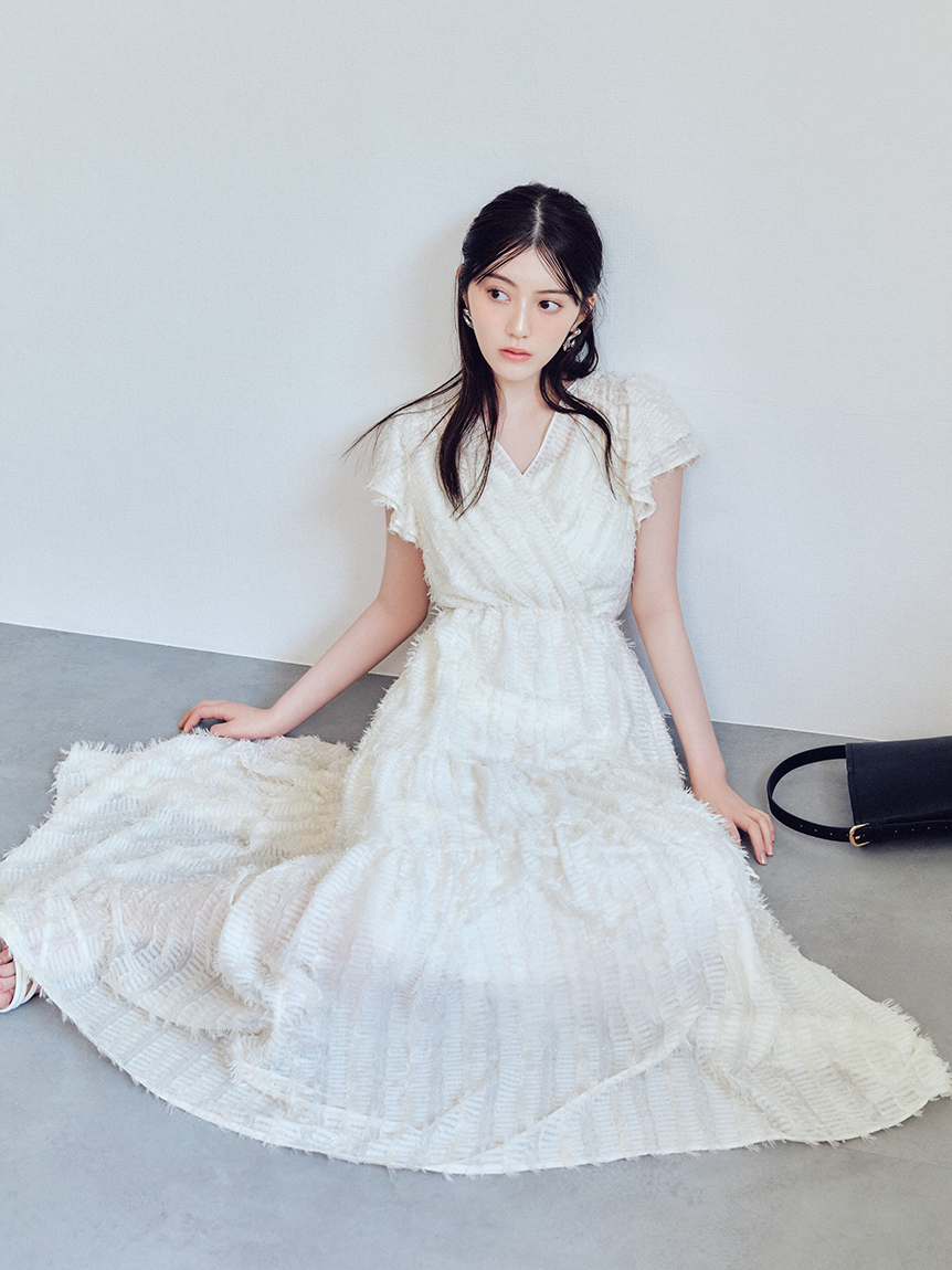00サイズあり】フリンジジャカードティアードワンピース(マキシ