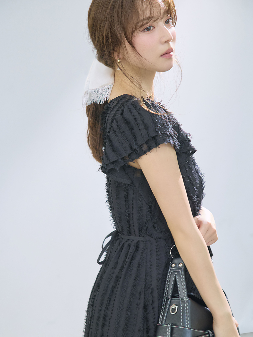 00サイズあり】フリンジジャカードティアードワンピース(マキシ