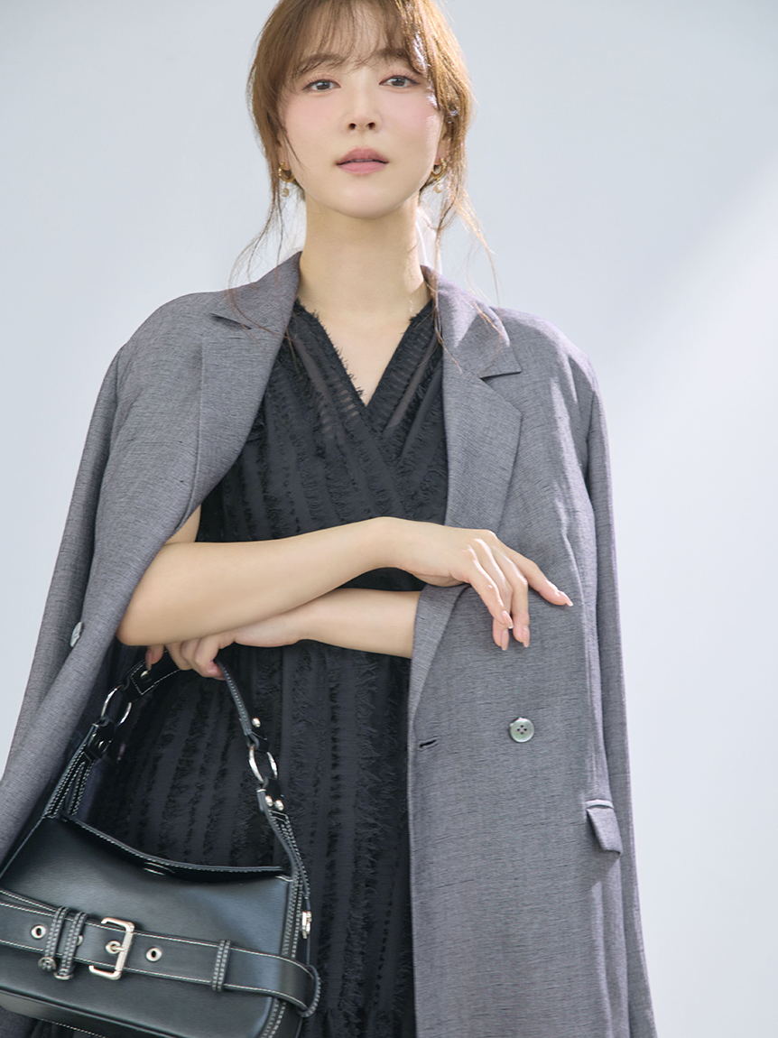 00サイズあり】フリンジジャカードティアードワンピース(マキシ