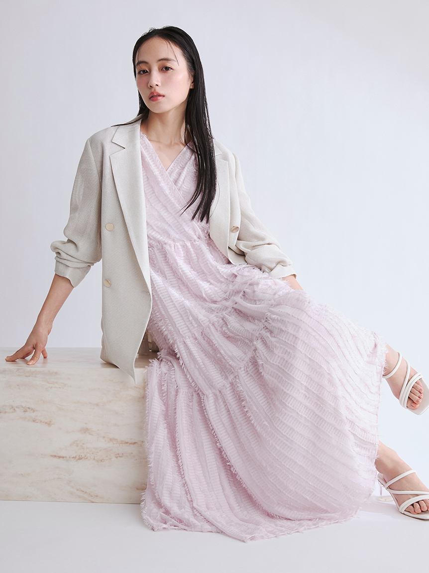 00サイズあり】フリンジジャカードティアードワンピース(マキシ