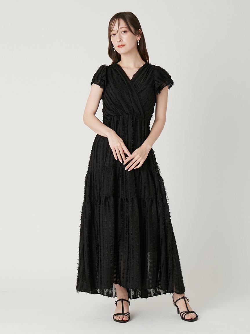 00サイズあり】フリンジジャカードティアードワンピース(マキシ