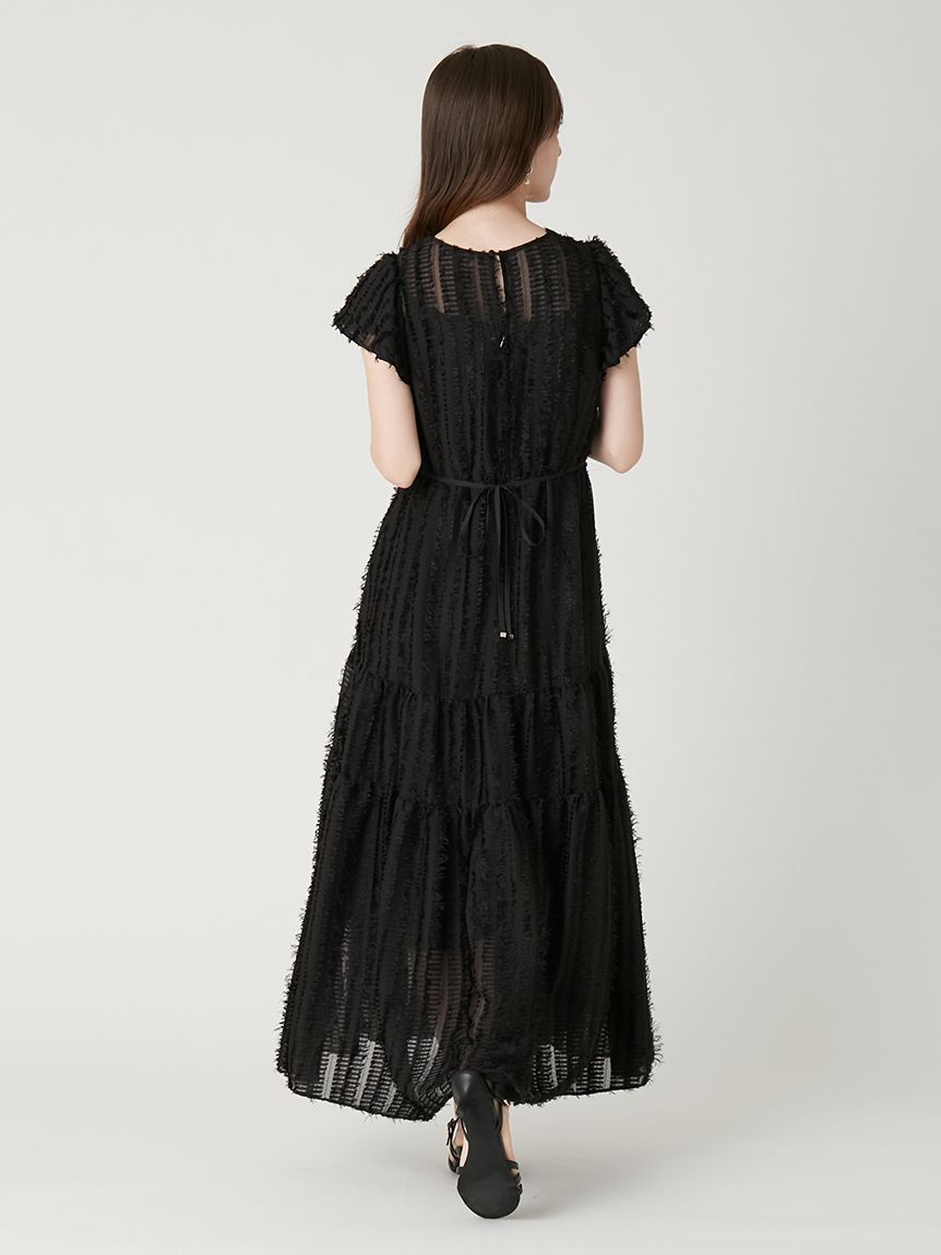 00サイズあり】フリンジジャカードティアードワンピース(マキシ