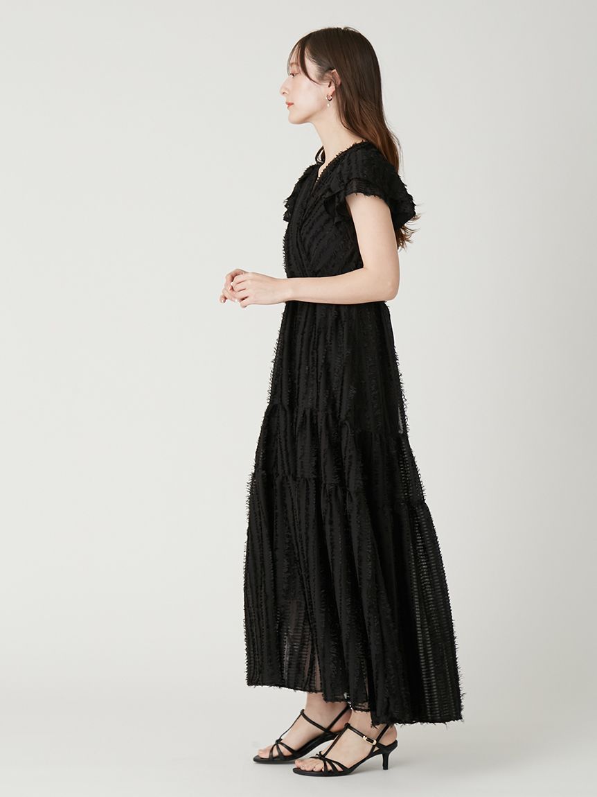 00サイズあり】フリンジジャカードティアードワンピース(マキシ