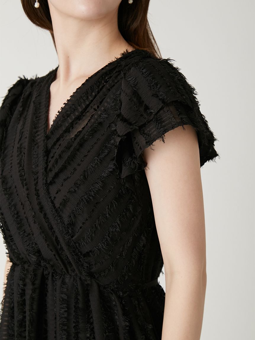 00サイズあり】フリンジジャカードティアードワンピース(マキシ