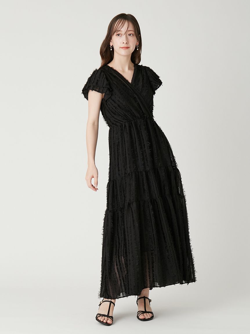 00サイズあり】フリンジジャカードティアードワンピース(マキシ