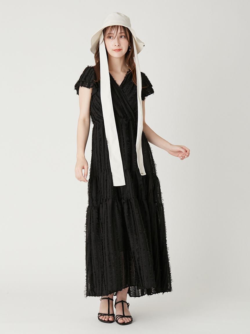 00サイズあり】フリンジジャカードティアードワンピース(マキシ