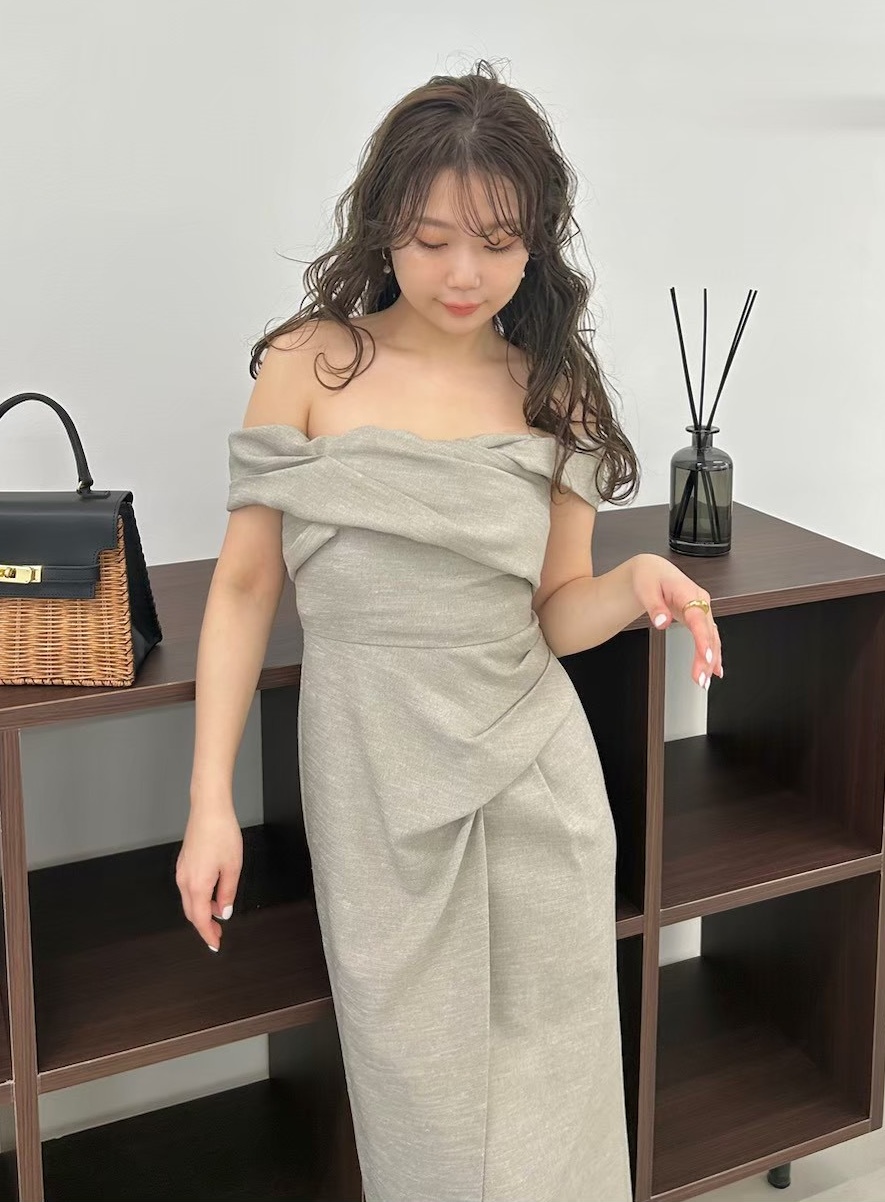 00サイズあり】2wayオフショルドレープワンピース／ウォッシャブル・防