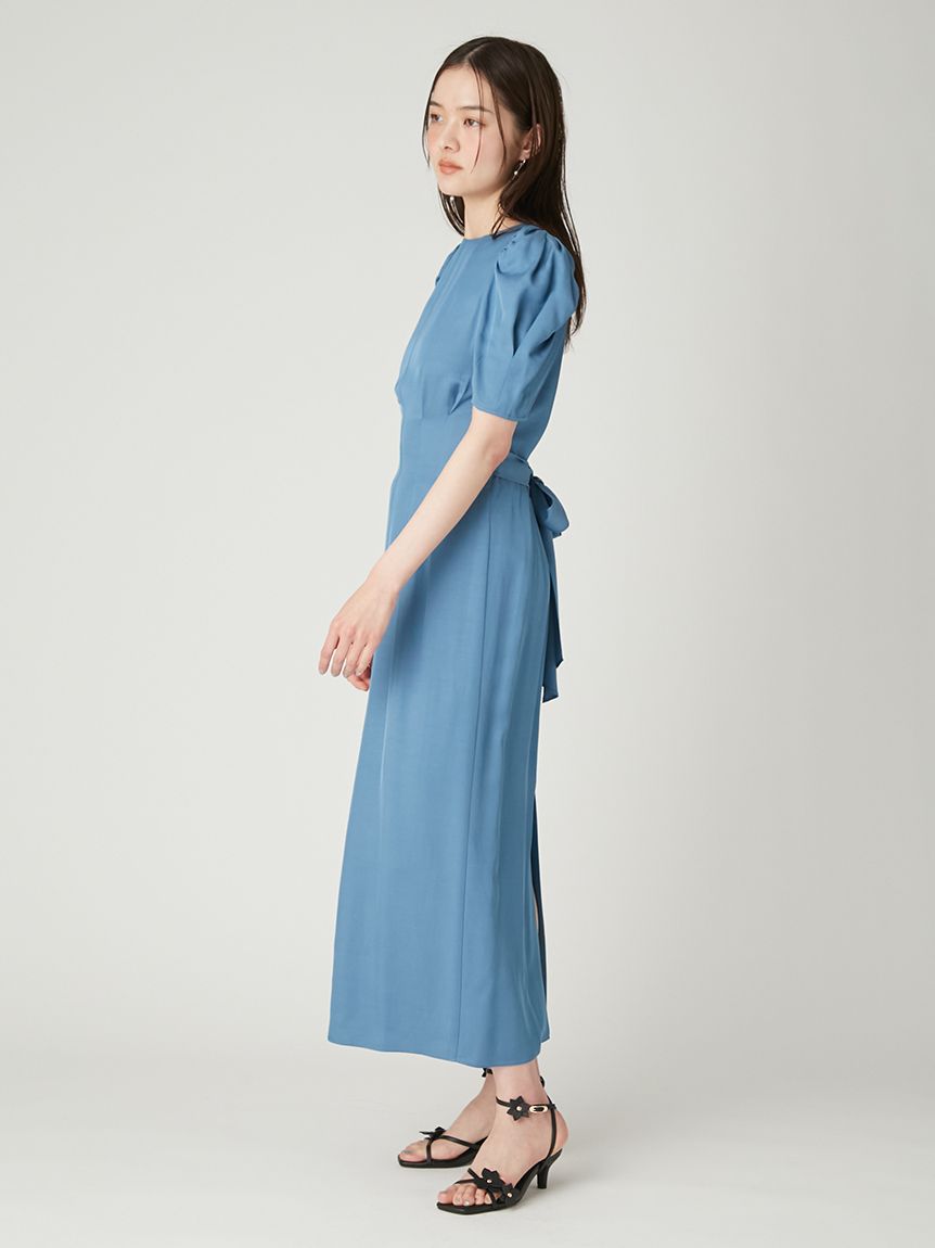 FRAY I.D フルーツ刺繍 パフスリーブ バックオープン ロングワンピース オープンバックパフスリーブワンピース／接触冷感(マキシ・ロング