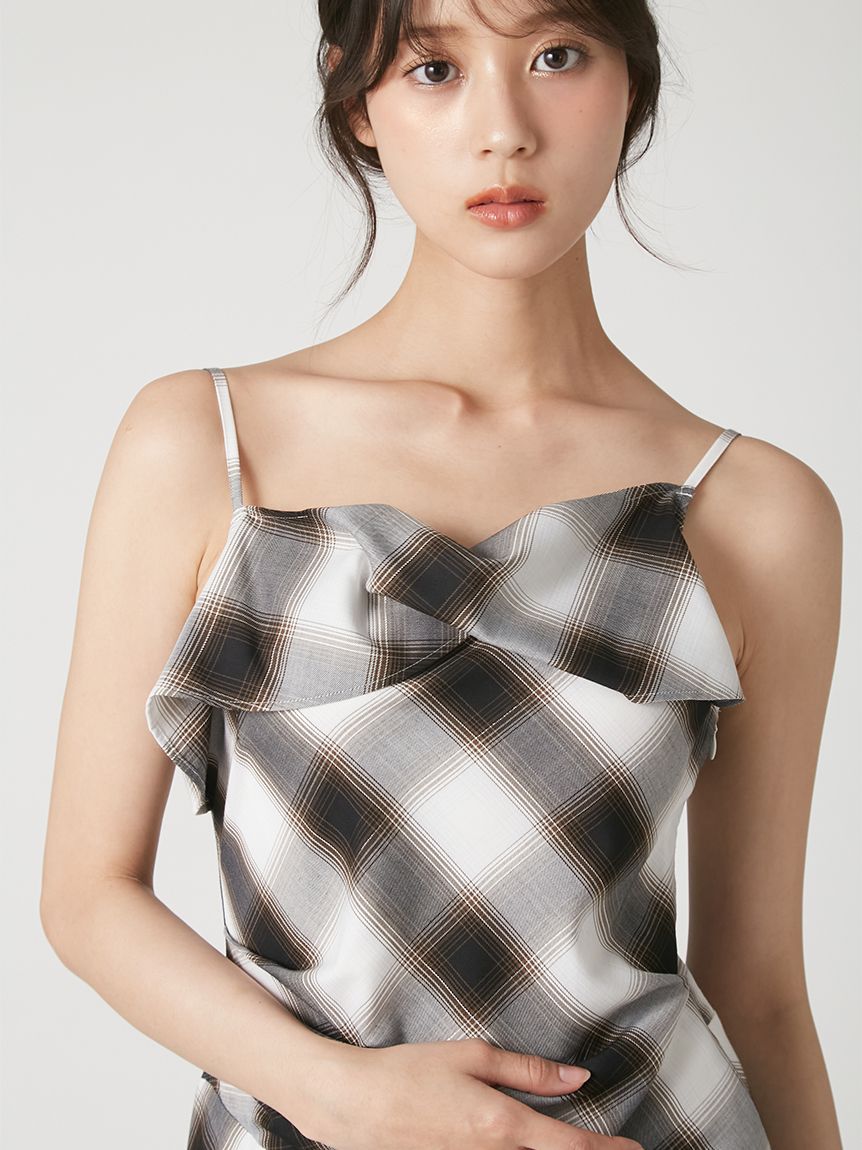 アシメドレープチェックキャミワンピース(ロングワンピース)｜DRESS