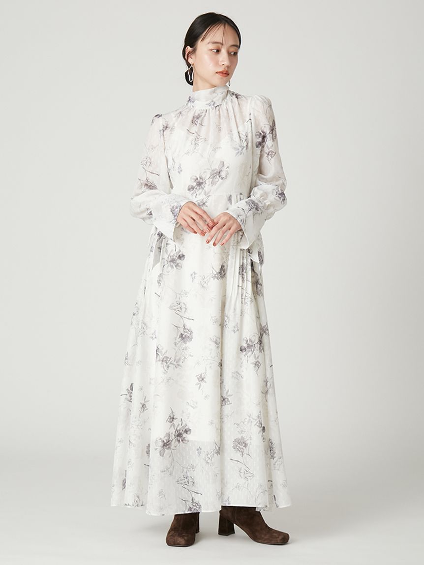2wayボウタイフラワープリントワンピース(ロングワンピース)｜DRESS