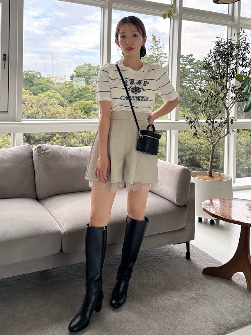 レースヘムレザーライクショートパンツ(ショート・ハーフパンツ