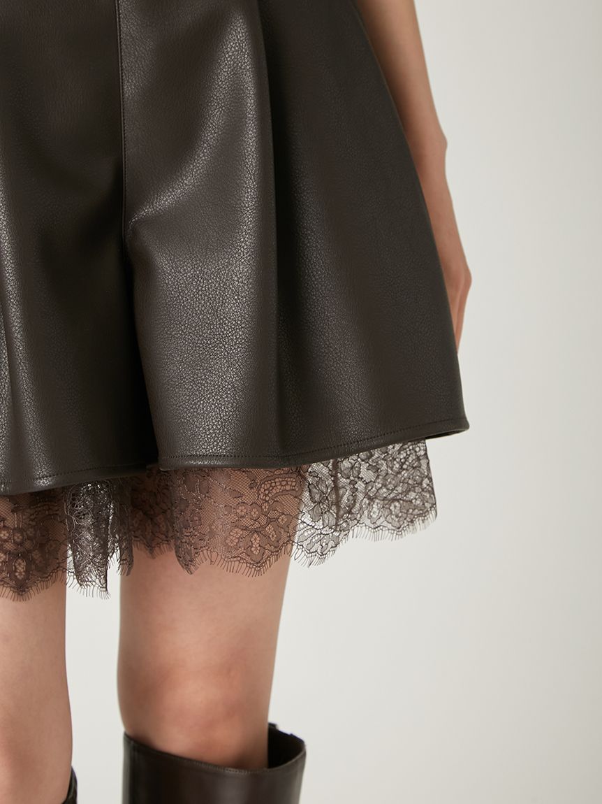 FRAY I.D レースヘムレザーライクショートパンツ　黒 FRAY I.D｜レースヘムレザーライクショートパンツ | Rakuten Fashion