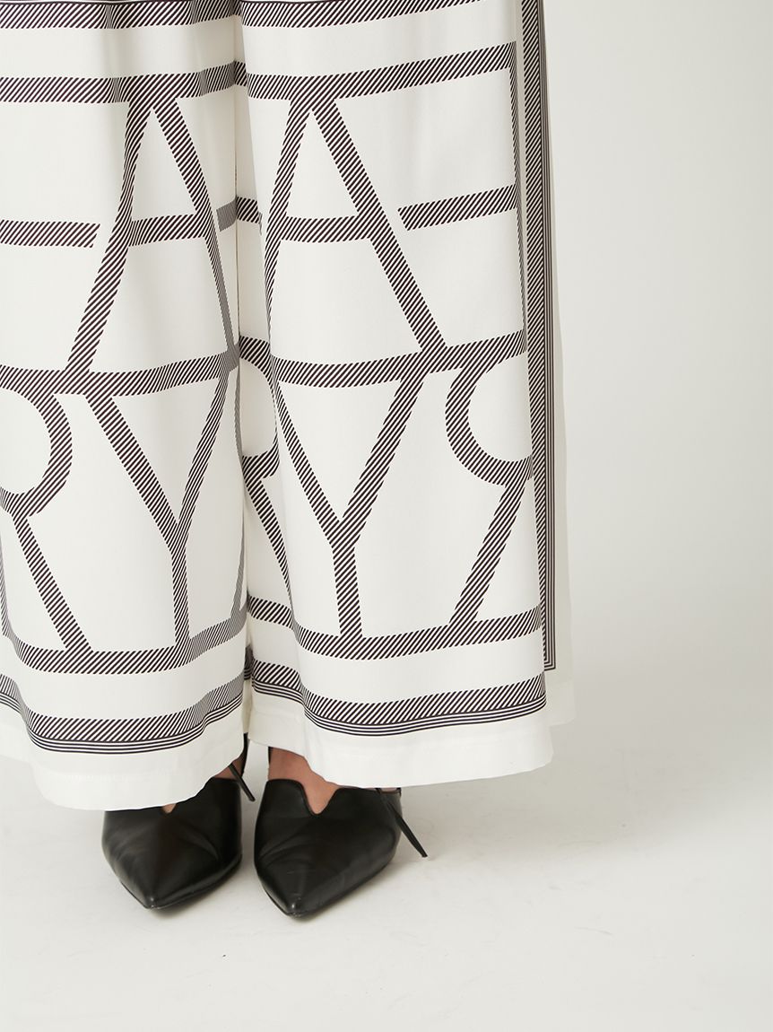 スカーフプリントイージーワイドパンツ／ウォッシャブル(ロングパンツ