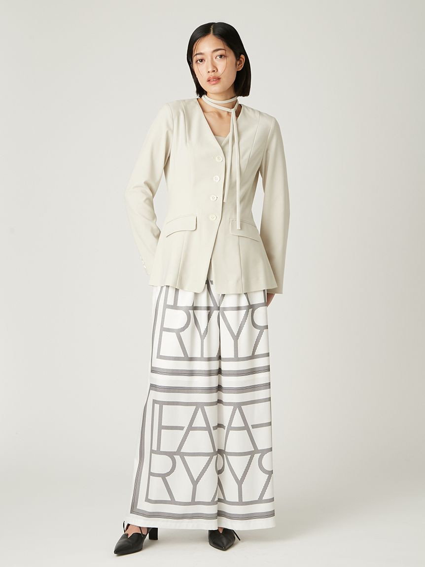 スカーフプリントイージーワイドパンツ／ウォッシャブル(ロングパンツ