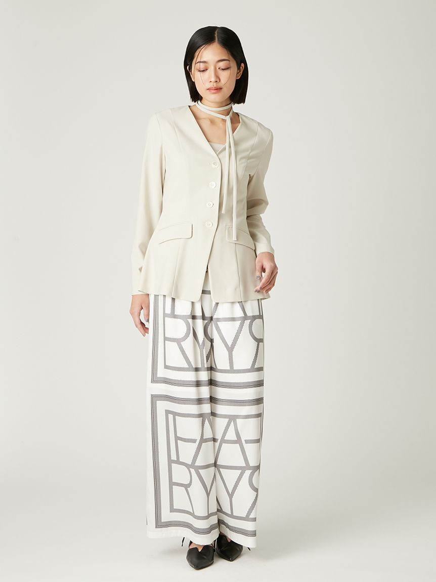 スカーフプリントイージーワイドパンツ／ウォッシャブル(ロングパンツ